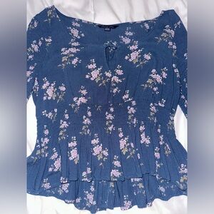 American Eagle Blue Floral Top, Medium
